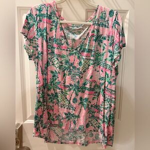 Lilly Pulitzer Pink and Green Tropical Short Sleeve Tee